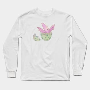 Cute baby pterodactyl dinosaur hatching from an egg Long Sleeve T-Shirt